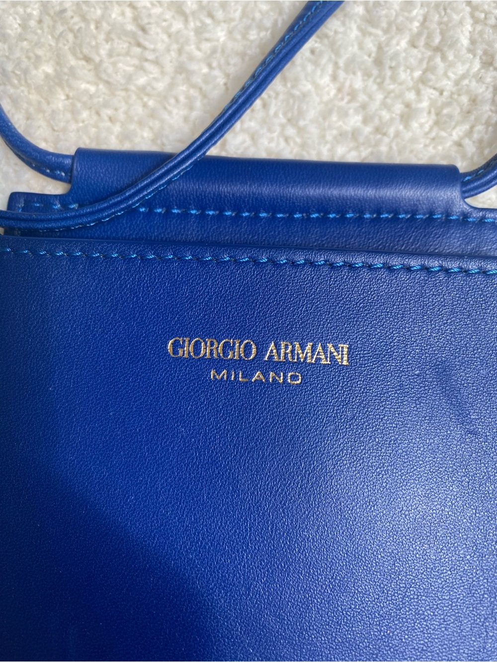 Giorgio Armani Cobalt Blue Leather Card & Phone Sleeve with Gold Logo - Picture 7 of 7